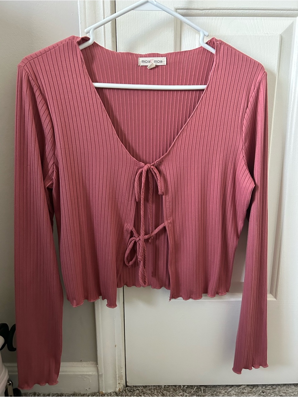 Madewell Ribbed Tie-Front Crop Top in Dusty Rose
